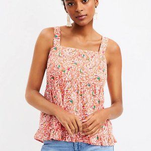 NWT Loft Bird Tie Back Peplum Cami Tank Top Size 6 Orange Tropical Parrot NEW